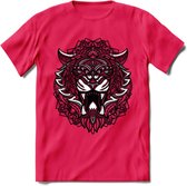 Tijger - Dieren Mandala T-Shirt | Grijs | Grappig Verjaardag Zentangle Dierenkop Cadeau Shirt | Dames - Heren - Unisex | Wildlife Tshirt Kleding Kado | - Roze - XL