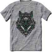 Vos - Dieren Mandala T-Shirt | Groen | Grappig Verjaardag Zentangle Dierenkop Cadeau Shirt | Dames - Heren - Unisex | Wildlife Tshirt Kleding Kado | - Donker Grijs - Gemaleerd - 3X