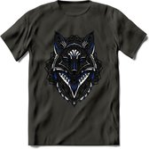 Vos - Dieren Mandala T-Shirt | Donkerblauw | Grappig Verjaardag Zentangle Dierenkop Cadeau Shirt | Dames - Heren - Unisex | Wildlife Tshirt Kleding Kado | - Donker Grijs - 3XL