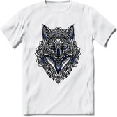 Vos - Dieren Mandala T-Shirt | Donkerblauw | Grappig Verjaardag Zentangle Dierenkop Cadeau Shirt | Dames - Heren - Unisex | Wildlife Tshirt Kleding Kado | - Wit - XL