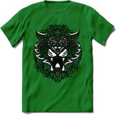 Tijger - Dieren Mandala T-Shirt | Roze | Grappig Verjaardag Zentangle Dierenkop Cadeau Shirt | Dames - Heren - Unisex | Wildlife Tshirt Kleding Kado | - Donker Groen - XL