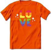 Love | Pride T-Shirt | Grappig LHBTIQ+ / LGBTQ / Gay / Homo / Lesbi Cadeau Shirt | Dames - Heren - Unisex | Tshirt Kleding Kado | - Oranje - XXL