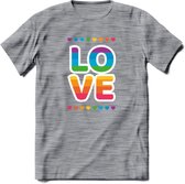 Love | Pride T-Shirt | Grappig LHBTIQ+ / LGBTQ / Gay / Homo / Lesbi Cadeau Shirt | Dames - Heren - Unisex | Tshirt Kleding Kado | - Donker Grijs - Gemaleerd - S