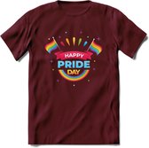 Happy Pride Day | Pride T-Shirt | Grappig LHBTIQ+ / LGBTQ / Gay / Homo / Lesbi Cadeau Shirt | Dames - Heren - Unisex | Tshirt Kleding Kado | - Burgundy - L