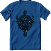 Bizon - Dieren Mandala T-Shirt | Groen | Grappig Verjaardag Zentangle Dierenkop Cadeau Shirt | Dames - Heren - Unisex | Wildlife Tshirt Kleding Kado | - Donker Blauw - 3XL