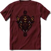 Bizon - Dieren Mandala T-Shirt | Geel | Grappig Verjaardag Zentangle Dierenkop Cadeau Shirt | Dames - Heren - Unisex | Wildlife Tshirt Kleding Kado | - Burgundy - S