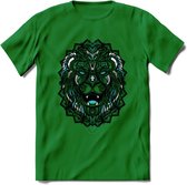 Leeuw - Dieren Mandala T-Shirt | Lichtblauw | Grappig Verjaardag Zentangle Dierenkop Cadeau Shirt | Dames - Heren - Unisex | Wildlife Tshirt Kleding Kado | - Donker Groen - XXL