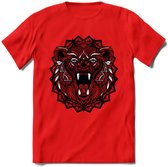 Beer - Dieren Mandala T-Shirt | Rood | Grappig Verjaardag Zentangle Dierenkop Cadeau Shirt | Dames - Heren - Unisex | Wildlife Tshirt Kleding Kado | - Rood - XL