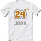 24 Jaar Feest T-Shirt | Goud - Zilver | Grappig Verjaardag Cadeau Shirt | Dames - Heren - Unisex | Tshirt Kleding Kado | - Wit - M