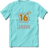 16 Jaar Feest T-Shirt | Goud - Zilver | Grappig Verjaardag Cadeau Shirt | Dames - Heren - Unisex | Tshirt Kleding Kado | - Licht Blauw - XL