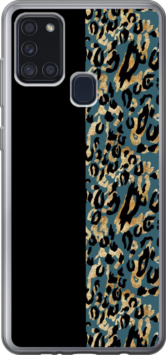 Telefoonhoesje Geschikt voor Samsung Galaxy A21s hoesje - Panterprint - Goud - Vacht - Siliconen Telefoonhoesje Telefoonhoesje