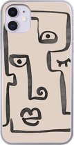 iPhone 11 hoesje - Oog - Lippen - Line art - Siliconen Telefoonhoesje