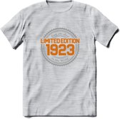 1923 Limited Edition Ring T-Shirt | Zilver - Goud | Grappig Verjaardag en Feest Cadeau Shirt | Dames - Heren - Unisex | Tshirt Kleding Kado | - Licht Grijs - Gemaleerd - L
