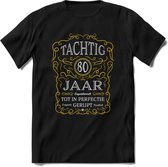 80 Jaar Legendarisch Gerijpt T-Shirt | Geel - Grijs | Grappig Verjaardag en Feest Cadeau Shirt | Dames - Heren - Unisex | Tshirt Kleding Kado | - Zwart - XXL
