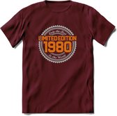 1980 Limited Edition Ring T-Shirt | Zilver - Goud | Grappig Verjaardag en Feest Cadeau Shirt | Dames - Heren - Unisex | Tshirt Kleding Kado | - Burgundy - L