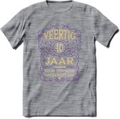 40 Jaar Legendarisch Gerijpt T-Shirt | Paars - Ivoor | Grappig Verjaardag en Feest Cadeau Shirt | Dames - Heren - Unisex | Tshirt Kleding Kado | - Donker Grijs - Gemaleerd - S