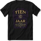 10 Jaar Legendarisch Gerijpt T-Shirt | Paars - Ivoor | Grappig Verjaardag en Feest Cadeau Shirt | Dames - Heren - Unisex | Tshirt Kleding Kado | - Zwart - S