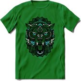 Wolf - Dieren Mandala T-Shirt | Lichtblauw | Grappig Verjaardag Zentangle Dierenkop Cadeau Shirt | Dames - Heren - Unisex | Wildlife Tshirt Kleding Kado | - Donker Groen - 3XL