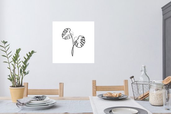 Sticker Muursticker Dessin au trait botanique - Pinceau épais - Illustration de dessin au trait botanique Plante d'intérieur Monstera - 50x50 cm - Film adhésif autocollant - Sticker mural repositionnable