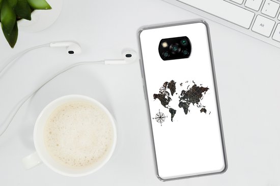 Coque Xiaomi Poco X3 Pro - Wereldkaart - Or - Zwart - Rose des Vents - Siliconen