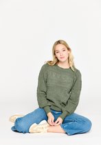 LOLALIZA Trui met opengewerkt motief - Khaki - Maat L