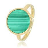 My Bendel - Ring goudkleurig met ronde grote Malachite - De aderen in deze groene ring geven de ring een levendige en warme uitstraling - Met luxe cadeauverpakking