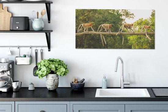 Tableau sur toile Singes marchant sur une branche - 80x40 cm - Décoration murale