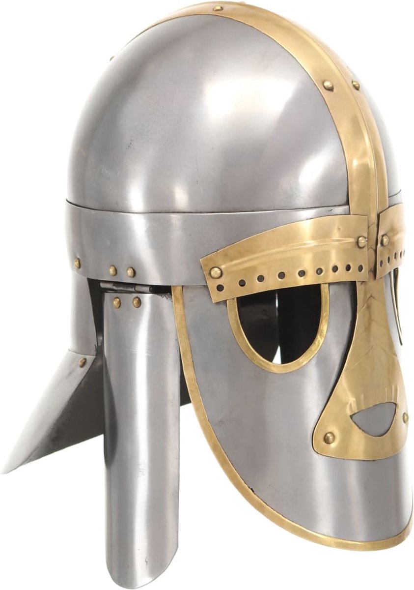 Helm middeleeuws replica LARP staal zilverkleurig