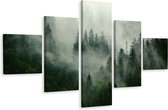 Schilderij - Bomen in de mist, 5luik, premium print
