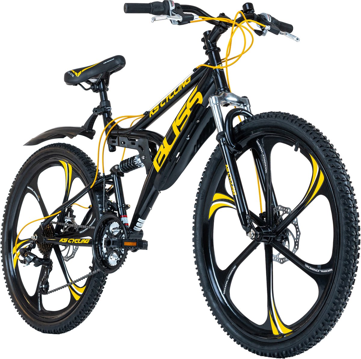 KS Cycling Fiets Mountainbike volledig 26 inch Bliss zwart geel 47 cm