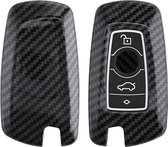 kwmobile hoes voor autosleutel compatibel met BMW 3-knops draadloze autosleutel (alleen Keyless Go) - Autosleutelbehuizing in zwart - Carbon design