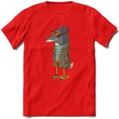 Casual vos T-Shirt Grappig | Dieren honden Kleding Kado Heren / Dames | Animal Skateboard Cadeau shirt - Rood - M