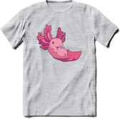 Schattig Axolotl T-Shirt Grappig | Dieren amfibieën Kleding Kado Heren / Dames | Animal Cadeau shirt - Licht Grijs - Gemaleerd - 3XL