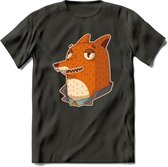 Casual vos T-Shirt Grappig | Dieren fox Kleding Kado Heren / Dames | Animal Skateboard Cadeau shirt - Donker Grijs - L