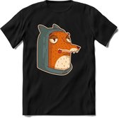 Hoodie fox T-Shirt Grappig | Dieren vos Kleding Kado Heren / Dames | Animal Skateboard Cadeau shirt - Zwart - 3XL