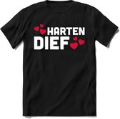 Harten Dief - Valentijn T-Shirt | Grappig Valentijnsdag Cadeautje voor Hem en Haar | Dames - Heren - Unisex | Kleding Cadeau | - Zwart - M