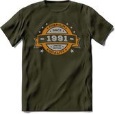 Premium Since 1991 T-Shirt | Goud - Zilver | Grappig Verjaardag Kleding Cadeau Shirt | Dames - Heren - Unisex Tshirt | - Leger Groen - S