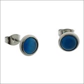 Aramat jewels ® - Oorbellen zweerknopjes donker blauw cats eye chirurgisch staal 8mm