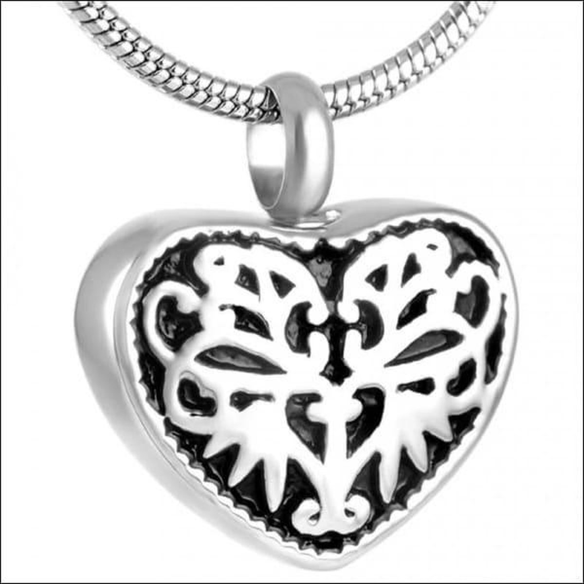 Aramat Jewels | Gedenkhangers | Ashanger Hartje Zwart Emaille – 3x2cm Zilverkleurig Staal Gedenksieraad | | | |20mm | Staal | Volwassenen | Verkleurd niet
