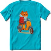 Casual scooter kat T-Shirt Grappig | Dieren katten Kleding Kado Heren / Dames | Animal Skateboard Cadeau shirt - Blauw - XXL