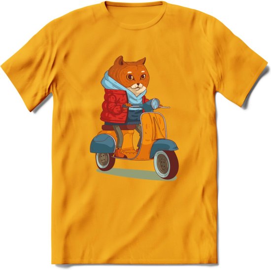 Casual scooter kat T-Shirt Grappig | Dieren katten Kleding Kado Heren / Dames | Animal Skateboard Cadeau shirt - Geel - XXL