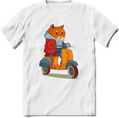 Casual scooter kat T-Shirt Grappig | Dieren katten Kleding Kado Heren / Dames | Animal Skateboard Cadeau shirt - Wit - 3XL