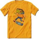 Casual kikker T-Shirt Grappig | Dieren reptiel Kleding Kado Heren / Dames | Animal Skateboard Cadeau shirt - Geel - L