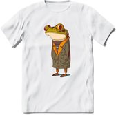 Casual kikker T-Shirt Grappig | Dieren reptiel Kleding Kado Heren / Dames | Animal Skateboard Cadeau shirt - Wit - L