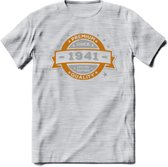 Premium Since 1941 T-Shirt | Goud - Zilver | Grappig Verjaardag Kleding Cadeau Shirt | Dames - Heren - Unisex Tshirt | - Licht Grijs - Gemaleerd - L