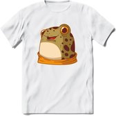 Blije kikker T-Shirt Grappig | Dieren reptielen Kleding Kado Heren / Dames | Animal Skateboard Cadeau shirt - Wit - L