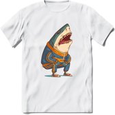 Casual haai T-Shirt Grappig | Dieren vissen Kleding Kado Heren / Dames | Animal Skateboard Cadeau shirt - Wit - L