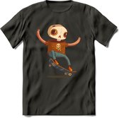 Casual skelet T-Shirt Grappig | Dieren halloween Kleding Kado Heren / Dames | Animal Skateboard Cadeau shirt - Donker Grijs - 3XL