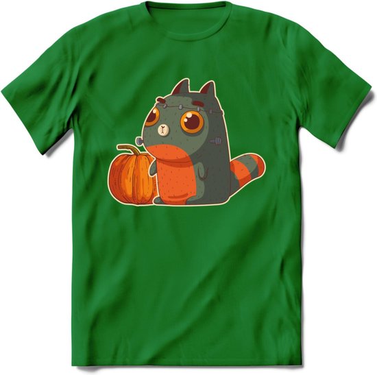 Frankenstein kat T-Shirt Grappig | Dieren katten halloween Kleding Kado Heren / Dames | Animal Skateboard Cadeau shirt - Donker Groen - 3XL