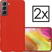 Samsung Galaxy S21 FE Hoesje Back Cover Siliconen Case Hoes - Rood - 2x